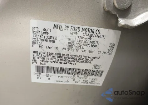 2011 Ford Explorer Limited z USA, uszkodzony, nr VIN 1FMHK7F83BGA79835